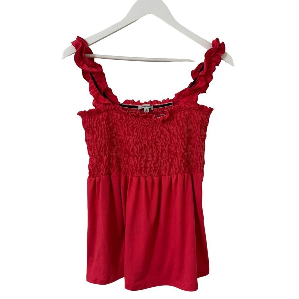 White Birch Pink Smocked Flowy Womens Top Ruffled Straps Small
